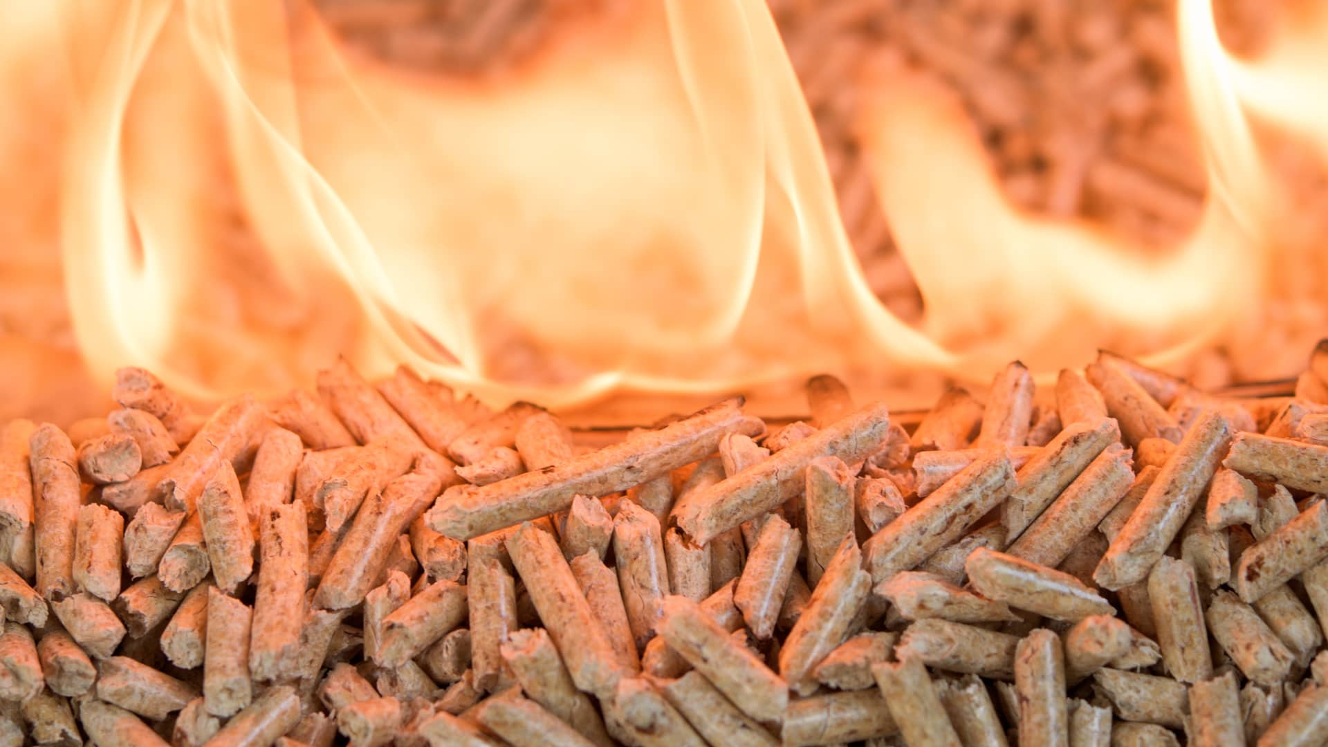 Pila de pellets ardiendo durante la gasificación para la obtención de gas de la biomasa